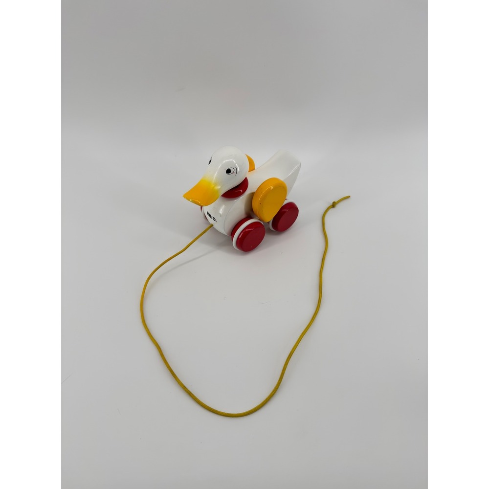 BRIO Wooden Pull Along Duck Toy White Yellow Red Vintage Toddler 30323